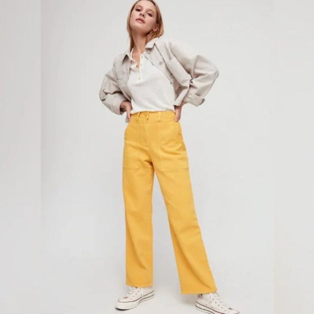 Aritzia Wilfred‎ Free Modern Utility Pant wide leg yellow jeans 2
